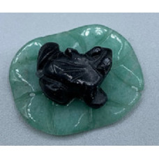 Frog on Lily Pad 1 Inch Figurine - Black Obsidian