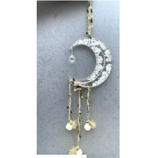 Half Moon Hanger - Half Moon Crystal clear chip pendant (about 5" OD) and 3 Tumble stones, - 13" in length