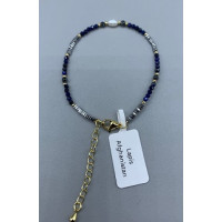 2 mm Faceted Stone + 3 mm Hematite + Shell Pearl with 2 inch chain - 10 pcs pack - Lapis (Pearl and More Series)