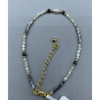 2 mm Faceted Stone + 3 mm Hematite + Shell Pearl with 2 inch chain - 10 pcs pack - Shell (Pearl and More Series)