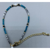 2 mm Faceted Stone + 3 mm Hematite + Shell Pearl with 2 inch chain - 10 pcs pack - Apatite Blue (Pearl and More Series)