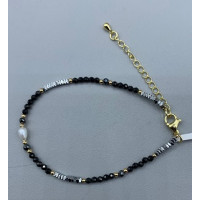 2 mm Faceted Stone + 3 mm Hematite + Shell Pearl with 2 inch chain - 10 pcs pack - Black Spinel (Pearl and More Series)