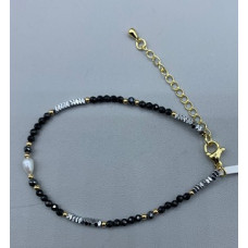 2 mm Faceted Stone + 3 mm Hematite + Shell Pearl with 2 inch chain - 10 pcs pack - Black Spinel