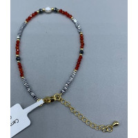 2 mm Faceted Stone + 3 mm Hematite + Shell Pearl with 2 inch chain - 10 pcs pack - Carnelian