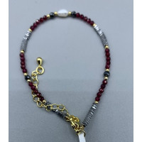 2 mm Faceted Stone + 3 mm Hematite + Shell Pearl with 2 inch chain - 10 pcs pack - Garnet (Pearl and More Series)