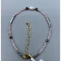 2 mm Faceted Stone + 3 mm Hematite + Shell Pearl with 2 inch chain - 10 pcs pack - Rose Quartz (Pearl and More Series)