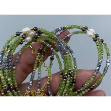 2 mm Faceted Stone + 3 mm Hematite + Shell Pearl with 2 inch chain - 10 pcs pack - Canadian Jade