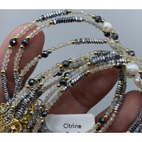 2 mm Faceted Stone + 3 mm Hematite + Shell Pearl with 2 inch chain - 10 pcs pack - Citrine (Pearl and More Series)