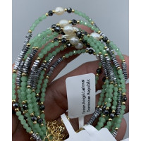 2 mm Faceted Stone + 3 mm Hematite + Shell Pearl with 2 inch chain - 10 pcs pack - Green Angel Larimar (Pearl and More Series)