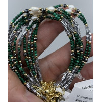 2 mm Faceted Stone + 3 mm Hematite + Shell Pearl with 2 inch chain - 10 pcs pack - Malachite (Pearl and More Series)