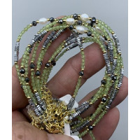 2 mm Faceted Stone + 3 mm Hematite + Shell Pearl with 2 inch chain - 10 pcs pack - Peridot (Pearl and More Series)