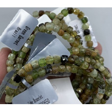 4 mm Cube Faceted Gemstone Stretch Bracelet - 10 pc pack - Green Garnet