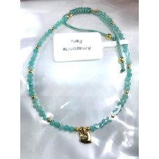 2-2.5 mm Faceted stone beads with Gold Color Round and Heart Charms - Drawstring bracelet - 10 pcs pack - Amazonite