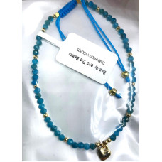 2-2.5 mm Faceted stone beads with Gold Color Round and Heart Charms - Drawstring bracelet - 10 pcs pack - Apatite Blue