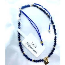 2-2.5 mm Faceted stone beads with Gold Color Round and Heart Charms - Drawstring bracelet - 10 pcs pack - Lapis lazuli