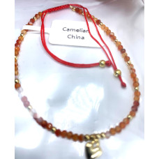 2-2.5 mm Faceted stone beads with Gold Color Round and Heart Charms - Drawstring bracelet - 10 pcs pack - Carnelian