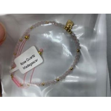 2-2.5 mm Faceted stone beads with Gold Color Round and Heart Charms - Drawstring bracelet - 10 pcs pack - Rose Quartz