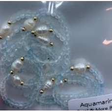 2.5 mm Faceted Stone + 2 mm Copper plated Gold + Shell Pearl - 10 pcs pack - Aquamarine (Peral and More Ring)