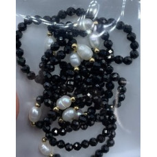 2.5 mm Faceted Stone + 2 mm Copper plated Gold + Shell Pearl - 10 pcs pack - Black Spinel (Peral and More Ring)