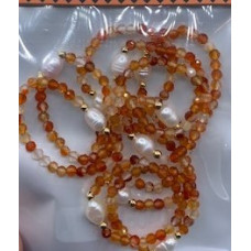 2.5 mm Faceted Stone + 2 mm Copper plated Gold + Shell Pearl - 10 pcs pack - Carnelian (Peral and More Ring)
