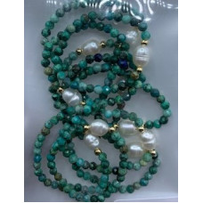 2.5 mm Faceted Stone + 2 mm Copper plated Gold + Shell Pearl - 10 pcs pack - Chrysocolla (Peral and More Ring)