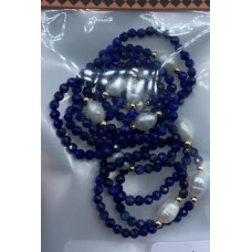 2.5 mm Faceted Stone + 2 mm Copper plated Gold + Shell Pearl - 10 pcs pack - Lapis Lazuli (Peral and More Ring)