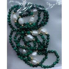 2.5 mm Faceted Stone + 2 mm Copper plated Gold + Shell Pearl - 10 pcs pack - Malachite (Peral and More Ring)