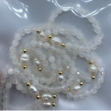 2.5 mm Faceted Stone + 2 mm Copper plated Gold + Shell Pearl - 10 pcs pack - Moonstone Blue (Peral and More Ring)