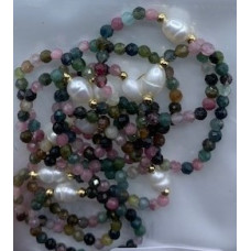 2.5 mm Faceted Stone + 2 mm Copper plated Gold + Shell Pearl - 10 pcs pack - Tourmaline (Peral and More Ring)