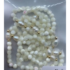 2.5 mm Faceted Stone + 2 mm Copper plated Gold + Shell Pearl - 10 pcs pack - Shell (Peral and More Ring)