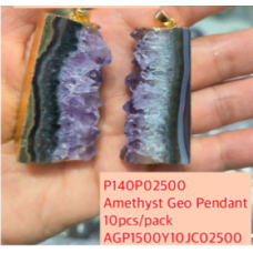 GPK- Amethyst Rectangular Geo Pendant (about 1.5 inches) - 10 pcs pack