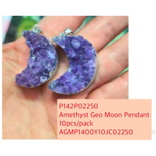 GPK - Amethyst Geo Half Moon Pendant about 1 inch - 10 pcs pack