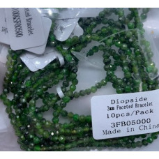 3 mm Faceted Gemstone Stretch Bracelet - 10 pcs pack - Diopside