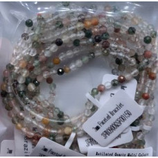 3 mm Faceted Gemstone Stretch Bracelet - 10 pcs pack - Rutilated Quartz Multi Colors