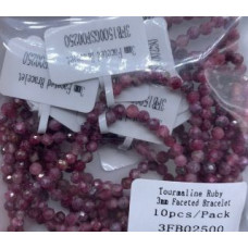 3 mm Faceted Gemstone Stretch Bracelet - 10 pcs pack - Tourmaline Ruby