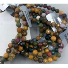 6 mm Gemstone Round Faceted Bracelet - 10 pcs pack - Ocean Jasper