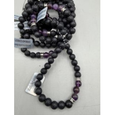 8 mm Gemstone Round Bead Bracelet - 10 pcs pack - Volcano Rocks w 3 Amethyst Beads