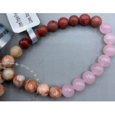 8 mm Gemstone Round Bead Bracelet (Triple Power) - 10 pcs pack - Wood Grain Jasper, Red Vein White Onyx, and Rose Quartz