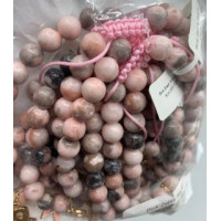 8 mm Gemstone Round Bead (Drawstring) Bracelet - 10 pcs pack - Pink Zebra Jasper w Breast Cancer Charm (Breast Cancer Bracelet)