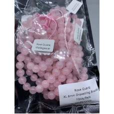 8 mm XL 8.5 inch Round Bead (Drawstring) Bracelet - 10 pcs pack - Rose Quartz