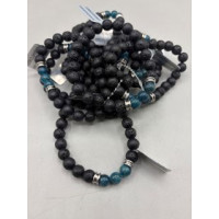 8 mm Gemstone Round Bead Bracelet - 10 pcs pack - Volcano Rocks w 3 Apatite Blue Beads