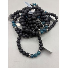 8 mm Gemstone Round Bead Bracelet - 10 pcs pack - Volcano Rocks w 3 Apatite Blue Beads