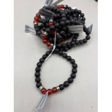 8 mm Gemstone Round Bead Bracelet - 10 pcs pack - Volcano Rocks w 3 Carnelian Beads