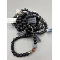 8 mm Gemstone Round Bead Bracelet - 10 pcs pack - Volcano Rocks w 3 Fancy Jasper Beads