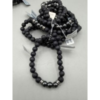 8 mm Gemstone Round Bead Bracelet - 10 pcs pack - Volcano Rocks w 3 Hematite Beads