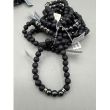 8 mm Gemstone Round Bead Bracelet - 10 pcs pack - Volcano Rocks w 3 Hematite Beads