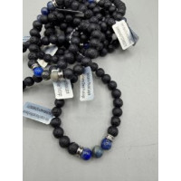 8 mm Gemstone Round Bead Bracelet - 10 pcs pack - Volcano Rocks w 3 Lapis Beads