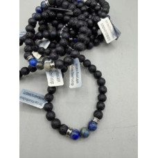 8 mm Gemstone Round Bead Bracelet - 10 pcs pack - Volcano Rocks w 3 Lapis Beads