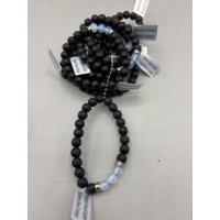 8 mm Gemstone Round Bead Bracelet - 10 pcs pack - Volcano Rock w 3 Opalite Beads