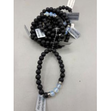 8 mm Gemstone Round Bead Bracelet - 10 pcs pack - Volcano Rock w 3 Opalite Beads